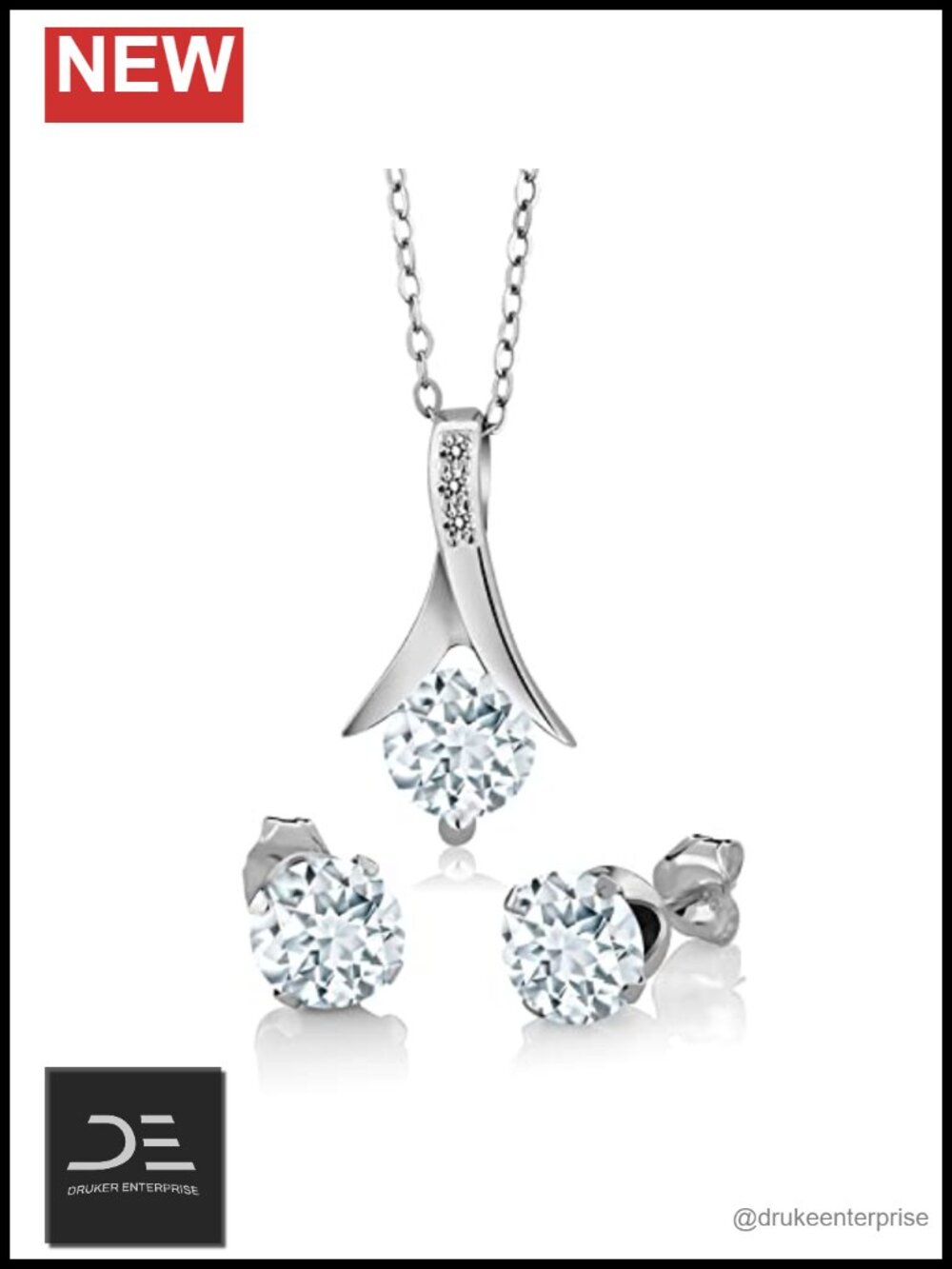 Gem Stone King 2.30 Cttw Sky Blue Aquamarine & Diamond Pendant Earrings Set